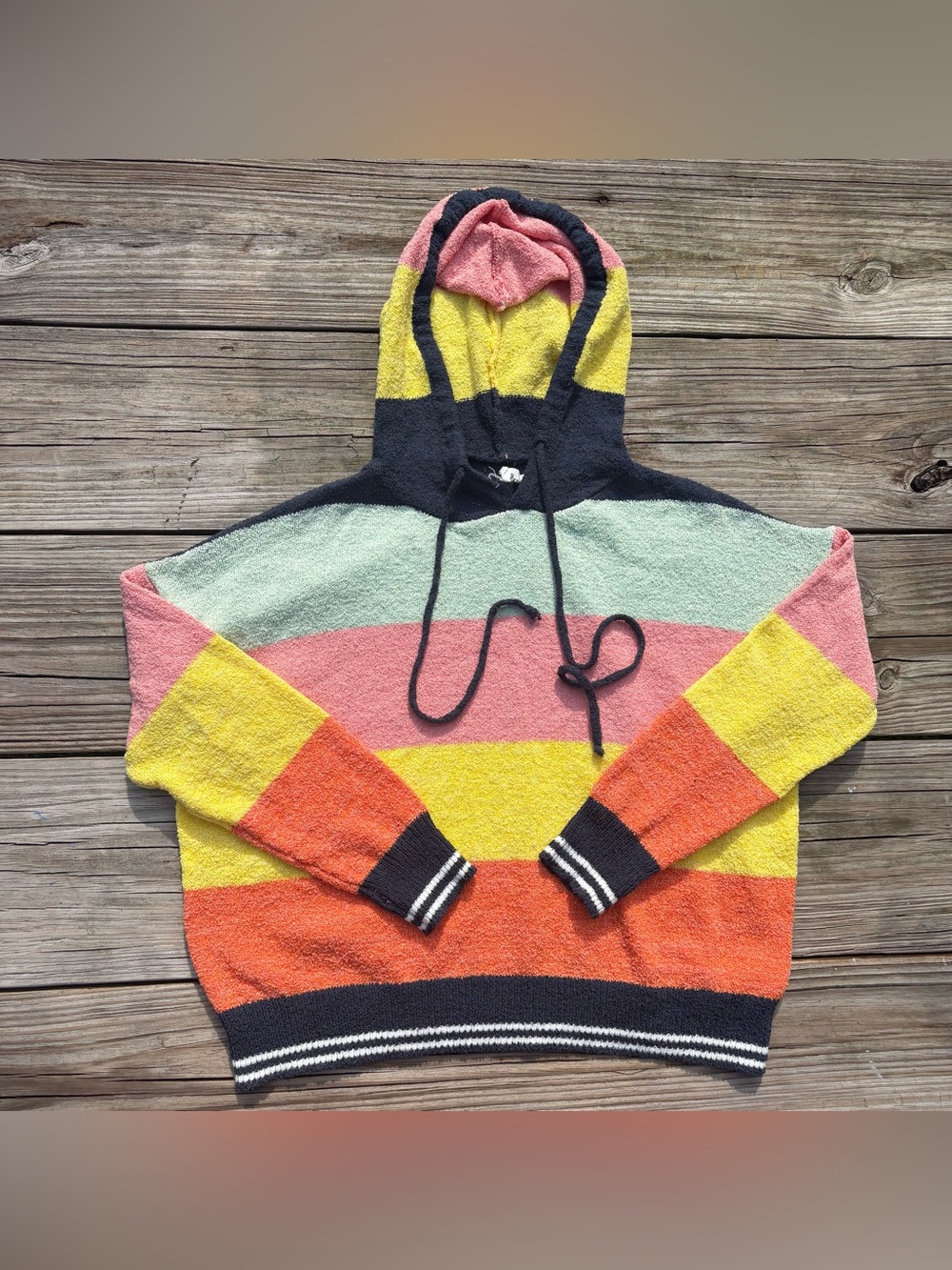 &Merci Multi Color Striped Terry Cloth Knit Hoodie size S/M